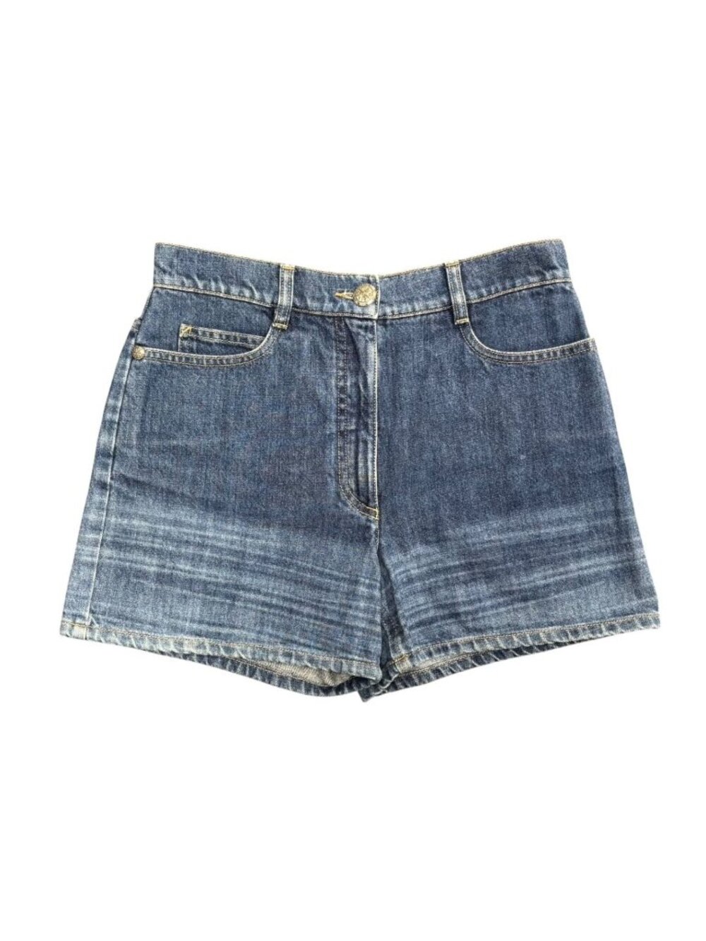 Chanel Denim Shorts CC Logo Stitch Indigo Blue